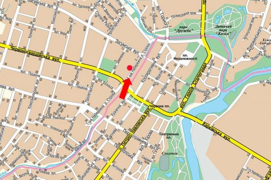 Схема рекламной плоскости по адресу 1-я Набережная ул. реки Стрелки, возле магазина "Алло", в сторону Засумской ул.