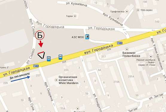 Схема рекламной плоскости по адресу Городоцька - вул. Сяйво (на вул. Городоцьку з вул. Сяйво)