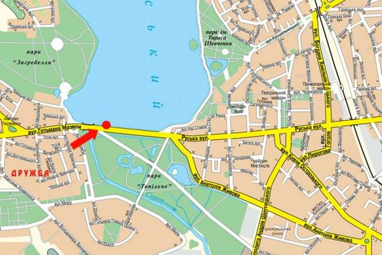 Схема рекламної площини за адресою Русская ул., возле парка "Топильче", дамба, в центр