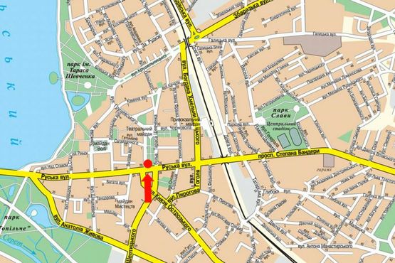 Схема рекламной плоскости по адресу Шевченко бул. / Русская ул., возле ЦУМа, слева