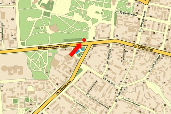 Схема рекламной плоскости по адресу Соборная ул. / Пирогова ул. / Гагарина пл., возле универмага "Винницкий", центрального парка, в сторону Соборной ул.