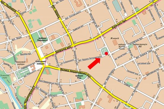 Схема рекламной плоскости по адресу Лятошинского ул. / Небесной сотни ул. (бывш. ул. Московская), возле Житнего рынка