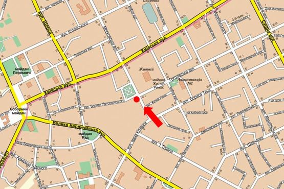 Схема рекламной плоскости по адресу Небесной сотни ул. (бывш. ул. Московская) / ул. Лятошинского, возле Житнего рынка