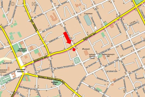 Схема рекламной плоскости по адресу Небесной сотни ул. (бывш. ул. Московская) / ул. Киевская, возле ЦУМа, на светофоре