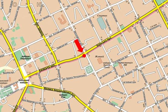 Схема рекламной плоскости по адресу Небесной сотни ул. (бывш. ул. Московская) / ул. Киевская, возле ЦУМа, на светофоре