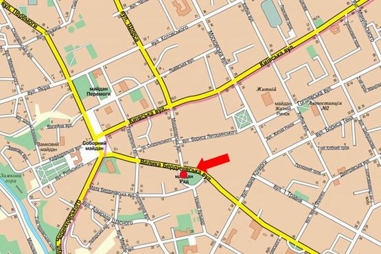 Схема рекламной плоскости по адресу Бердичевская ул. / ул. Театральная, Советов пл., 10