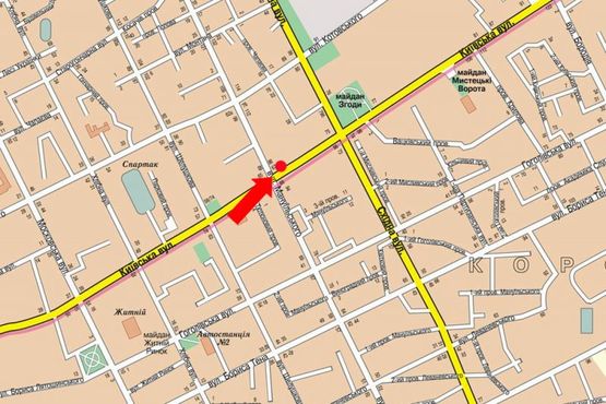 Схема рекламной плоскости по адресу Киевская ул., 67 / Мазепы ул. (бывш. ул. Мануильского)