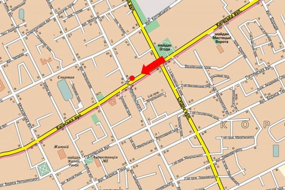 Схема рекламної площини за адресою Киевская ул., 67 / Мазепы ул. (бывш. ул. Мануильского)