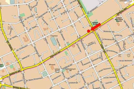 Схема рекламной плоскости по адресу Киевская ул., 75, возле "Центра переводов", ломбарда "Благо"