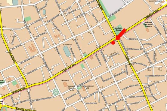 Схема рекламной плоскости по адресу Киевская ул., 96 / ул. Восточная, возле Сбербанка, лобмарда "Благо", на светофоре