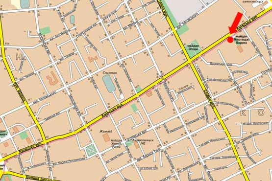 Схема рекламной плоскости по адресу Киевская ул., 102, напротив ТРЦ "Глобал", супермаркетов Фокстрот, Эльдорадо, Комфи, Караван, на светофоре