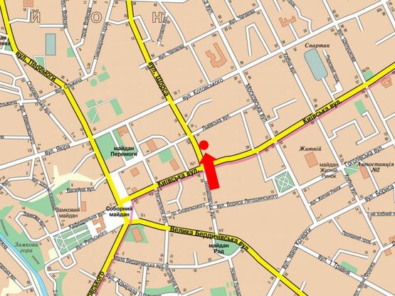 Схема рекламної площини за адресою Покровская ул. (бывш. ул. Щорса) ул., 4 / ул. Киевская, возле магазина "Радиодетали"