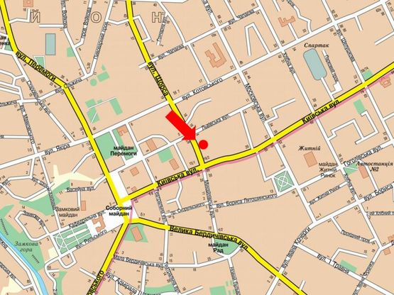 Схема рекламной плоскости по адресу Покровская ул. (бывш. ул. Щорса) ул., 4 / ул. Киевская, возле магазина "Радиодетали"