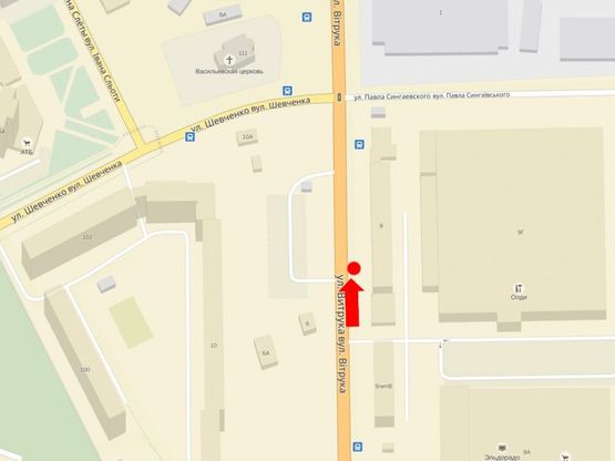 Схема рекламной плоскости по адресу Витрука ул., 9В, возле супермаркетов "Олди","Эльдорадо" и "Фуршет"