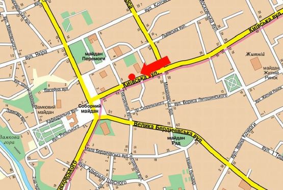 Схема рекламной плоскости по адресу Киевская ул., 9, напротив салона "Империя кухонь"