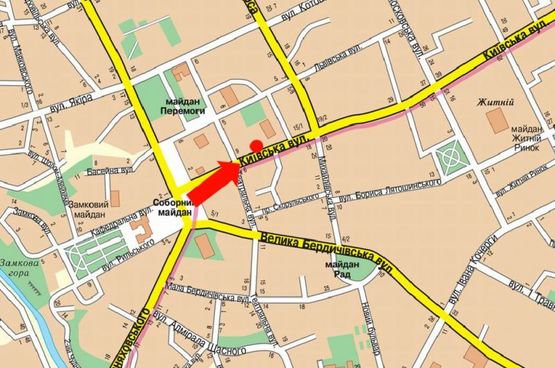 Схема рекламной плоскости по адресу Киевская ул., 9, напротив салона "Империя кухонь"