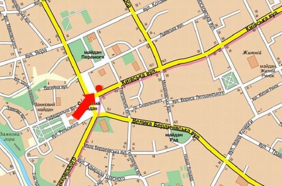 Схема рекламної площини за адресою Киевская ул., 1 / пл. Соборная, возле центра обслуживания абонентов Киевстар