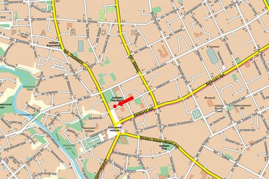 Схема рекламної площини за адресою Победы пл., 1/12, возле магазина "ТЕМП", центр