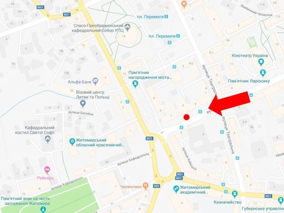 Схема рекламной плоскости по адресу Киевская ул., 3, остановка "Отель "Украина", в сторону Соборной пл.