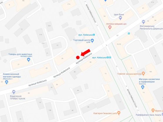 Схема рекламної площини за адресою Киевская ул., 37, возле ЦУМа, из центра