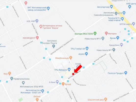 Схема рекламної площини за адресою Киевская ул. - ул. Восточная, возле ТРЦ "Ярмарок", McDonald's, в центр