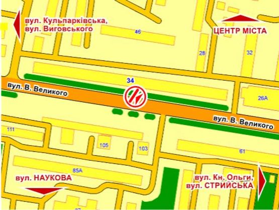 Схема рекламной плоскости по адресу вул. В. Великого, 34, розмір 2,3 х 3,2 м скролл Схема рекламной плоскости по адресу вул. В. Великого, 34, розмір 2,3 х 3,2 м скролл