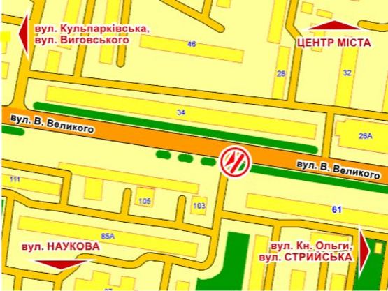 Схема рекламной плоскости по адресу вул. В. Великого, 61, розмір 2,3 х 3,2 м скролл