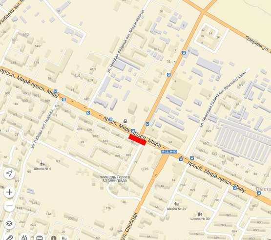 Схема рекламної площини за адресою Миру - вул. П. Мирного Схема рекламної площини за адресою Миру - вул. П. Мирного