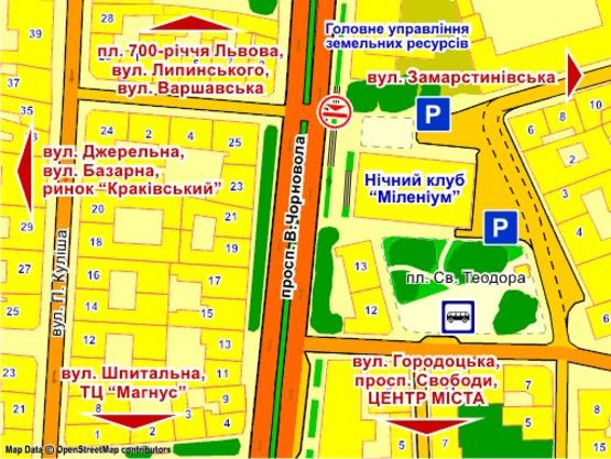 Схема рекламної площини за адресою пр. Чорновола (нічний клуб "Міленіум"), місце 1 Схема рекламної площини за адресою пр. Чорновола (нічний клуб "Міленіум"), місце 1