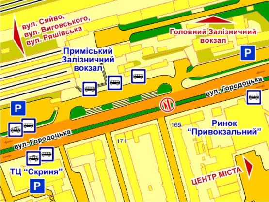 Схема рекламної площини за адресою вул. Городоцька (біля Приміського вокзалу, до центру), місце 1 Схема рекламної площини за адресою вул. Городоцька (біля Приміського вокзалу, до центру), місце 1