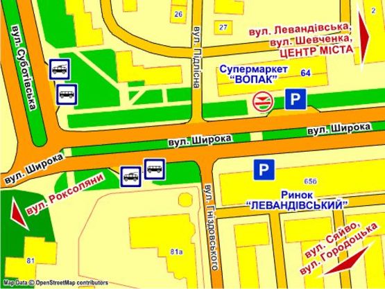 Схема рекламной плоскости по адресу вул. Широка, 64 (біля супермаркету "Вопак") місце 1 Схема рекламной плоскости по адресу вул. Широка, 64 (біля супермаркету "Вопак") місце 1