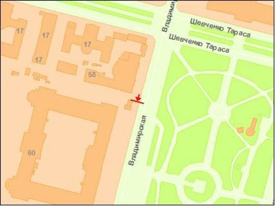 Схема рекламної площини за адресою Владимирская ул. 58 (2), КНУ им. Т.Шевченко Схема рекламної площини за адресою Владимирская ул. 58 (2), КНУ им. Т.Шевченко