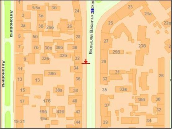 Схема рекламної площини за адресою Большая Васильковская ул. 34 Схема рекламної площини за адресою Большая Васильковская ул. 34