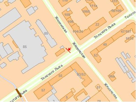 Схема рекламної площини за адресою Льва Толстого ул. / Жилянская ул., 85 Схема рекламної площини за адресою Льва Толстого ул. / Жилянская ул., 85