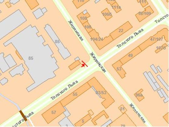 Схема рекламної площини за адресою Льва Толстого ул. / Жилянская ул., 85 Схема рекламної площини за адресою Льва Толстого ул. / Жилянская ул., 85