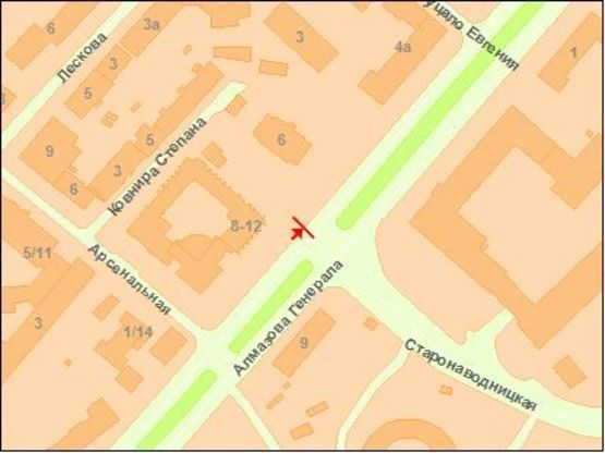 Схема рекламної площини за адресою Алмазова ул., 6 Схема рекламної площини за адресою Алмазова ул., 6