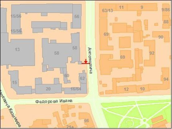 Схема рекламной плоскости по адресу Антоновича ул., 58 Схема рекламной плоскости по адресу Антоновича ул., 58