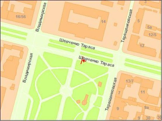Схема рекламной плоскости по адресу Тараса Шевченко бул. 15, парк Тараса Шевченко Схема рекламной плоскости по адресу Тараса Шевченко бул. 15, парк Тараса Шевченко