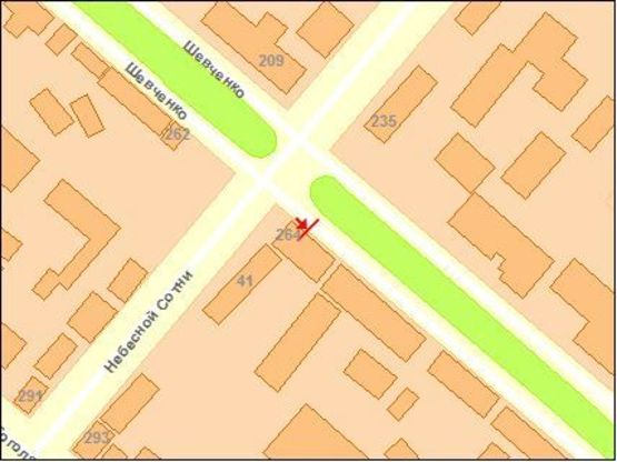 Схема рекламної площини за адресою Шевченко бул. 264 / Ленина ул. !!! Размер 1.22х1.84 м !!!