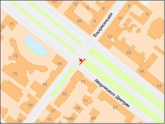 Схема рекламной плоскости по адресу Яворницкого пр. - Воскресенская ул. Схема рекламной плоскости по адресу Яворницкого пр. - Воскресенская ул.