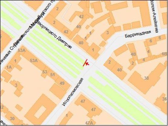 Схема рекламной плоскости по адресу Яворницкого пр. - Баррикадная ул.