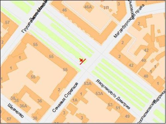 Схема рекламної площини за адресою Яворницкого пр. - Сечевых стрельцов ул.