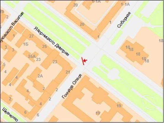 Схема рекламної площини за адресою Яворницкого пр. - Гончара ул. Схема рекламної площини за адресою Яворницкого пр. - Гончара ул.