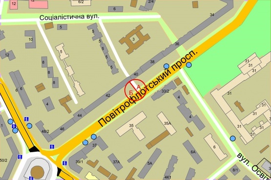 Схема рекламної площини за адресою Повітрофлотський проспект, 42 (рух до Севастопольска площа)