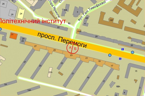 Схема рекламной плоскости по адресу Перемоги проспект, 23 / Провіантська вул.