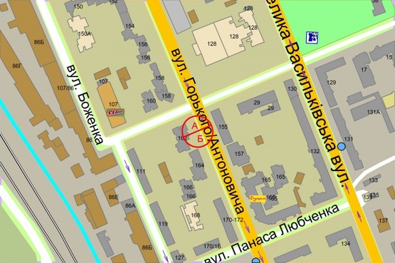 Схема рекламної площини за адресою Антоновича (Горького), 162 / Ковпака (світлофор) Схема рекламної площини за адресою Антоновича (Горького), 162 / Ковпака (світлофор)