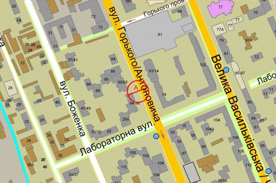 Схема рекламної площини за адресою Антоновича (Горького), 94/96