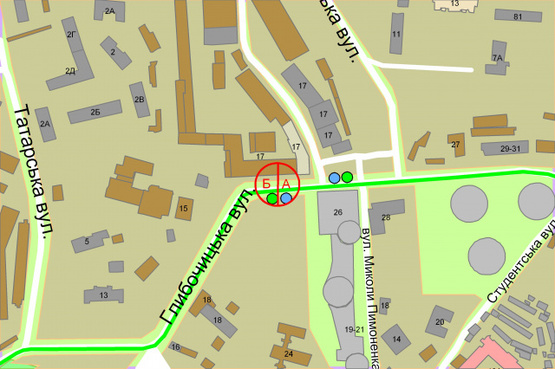 Схема рекламной плоскости по адресу Глибочицька, 17 / Соляна  (світлофор)
