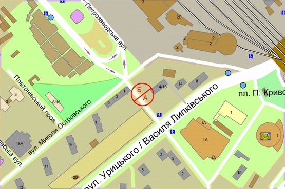 Схема рекламной плоскости по адресу Ползунова / Василія Липківського,  рух від Південного вокзалу