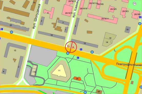 Схема рекламної площини за адресою Перемоги проспект, 16  (навпроти центральний "ЗАГС")